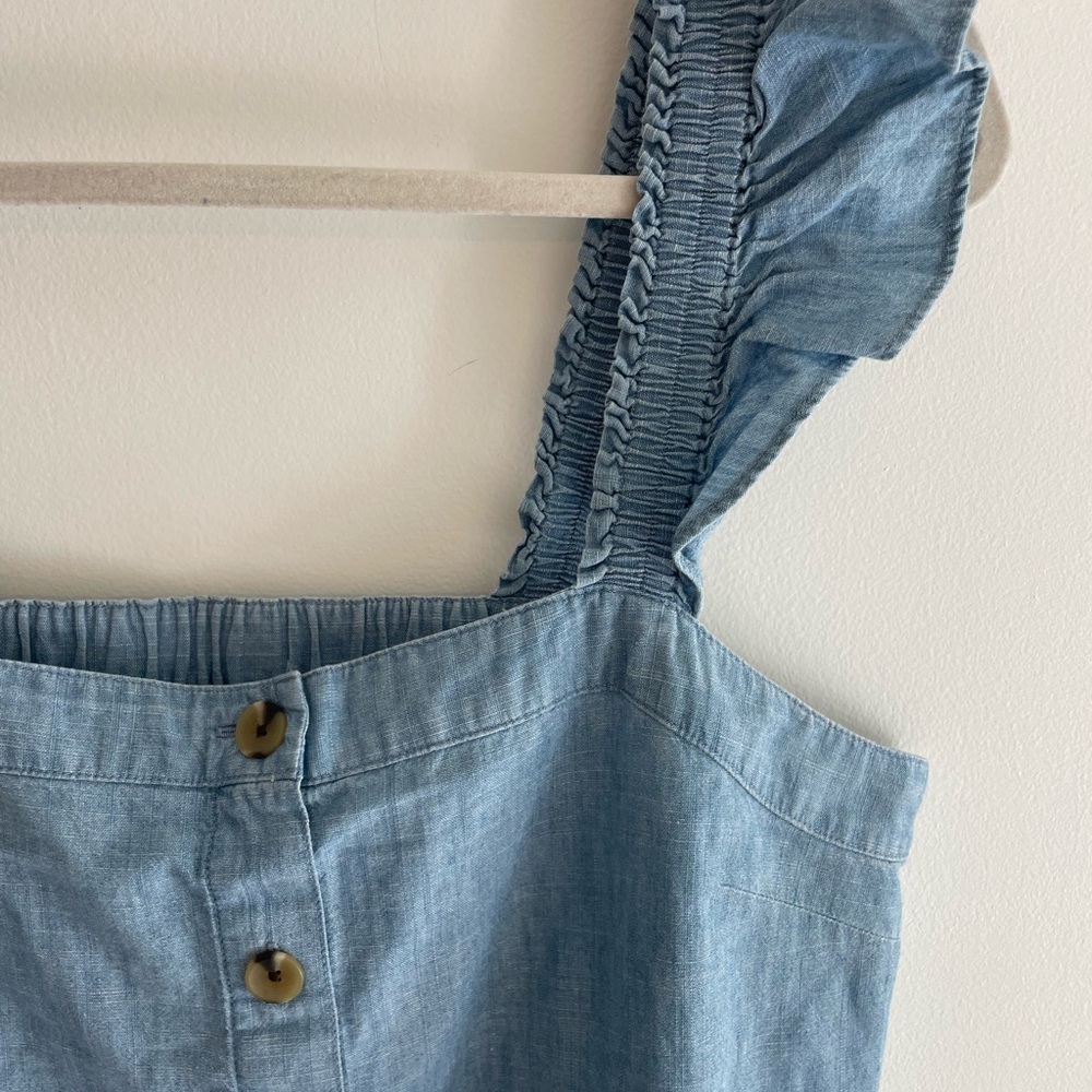 Light Blue Ruffle Strap Button-Down Top - Picture 3 of 6